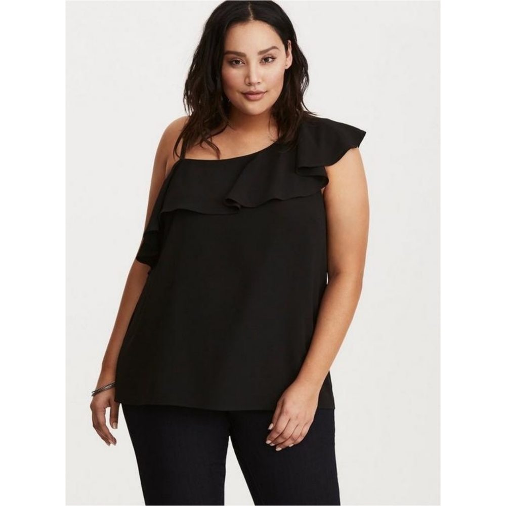 Torrid Ruffled One Shoulder Black Blouse Size 2X 18/20
